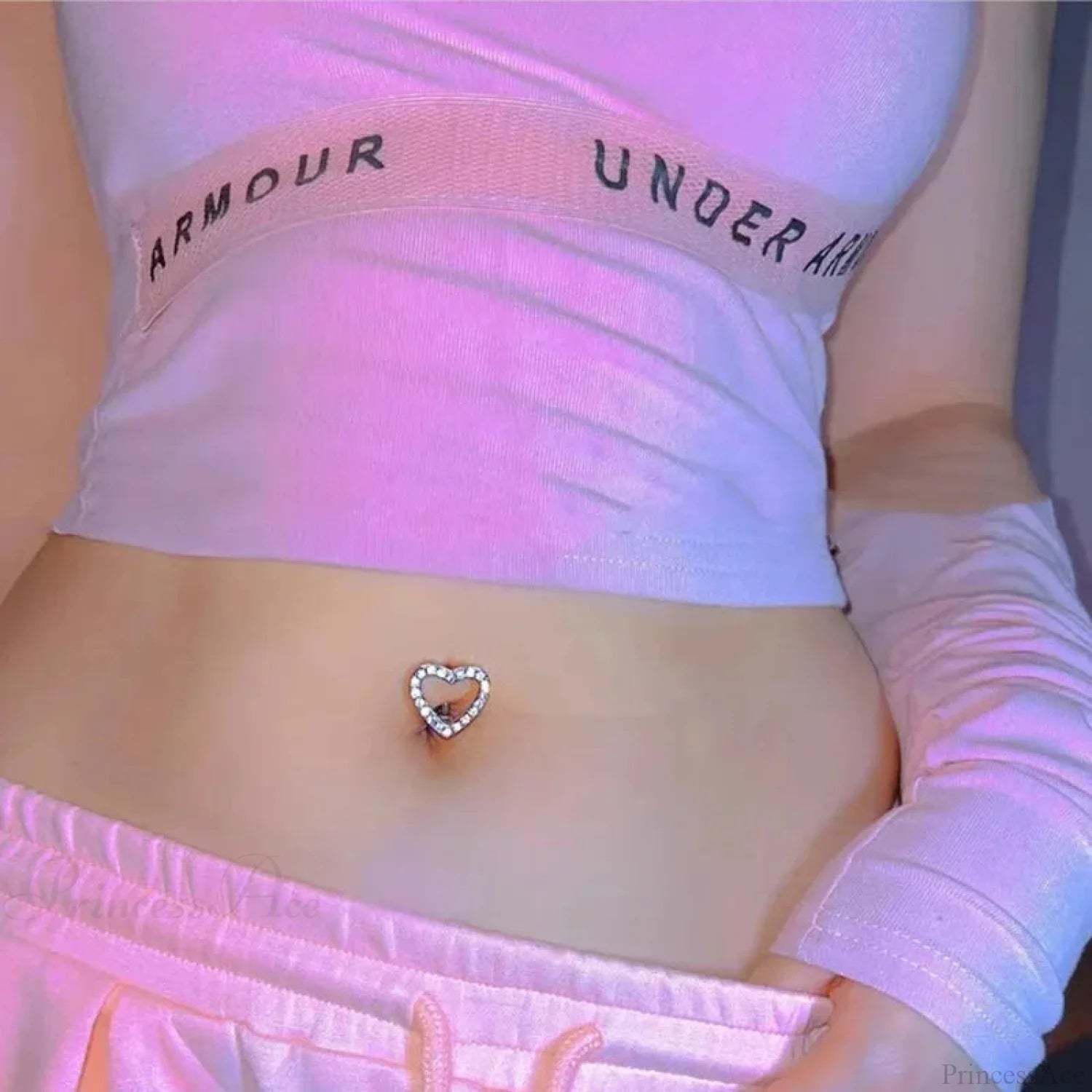 Crystal Heart Pink Gothic Belly Ring
