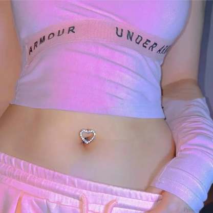Crystal Heart Pink Gothic Belly Ring