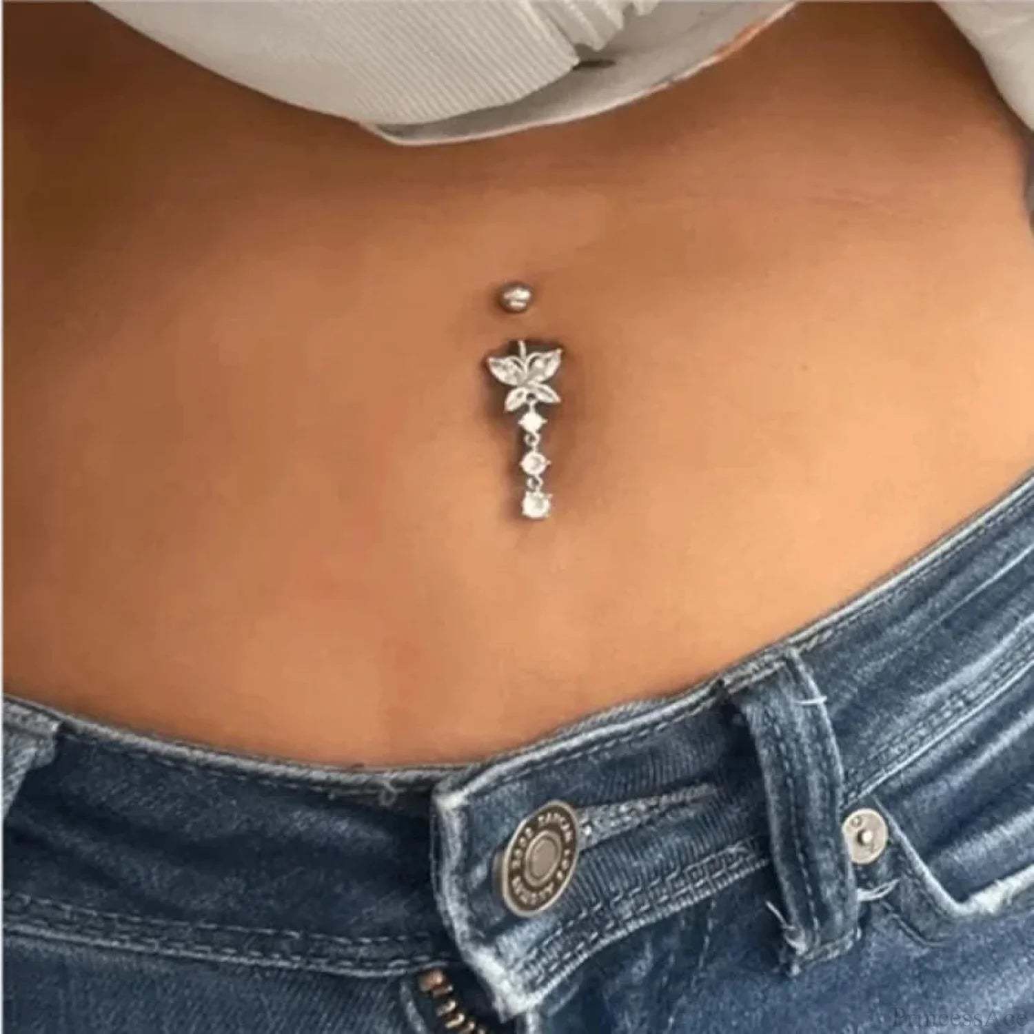 Crystal Heart Pink Gothic Belly Ring