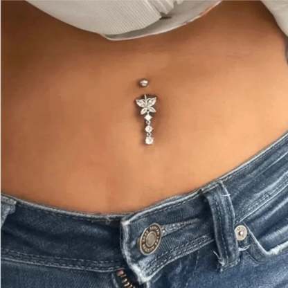 Crystal Heart Pink Gothic Belly Ring