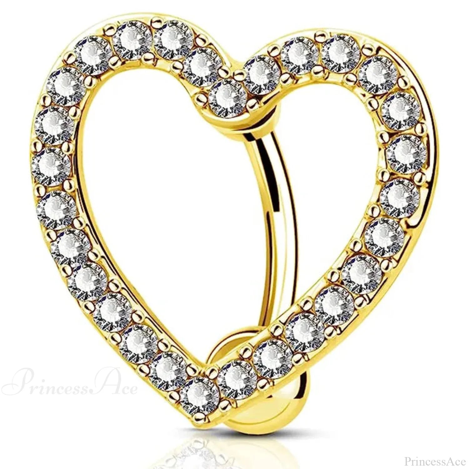Crystal Heart Pink Gothic Belly Ring Heart Gold