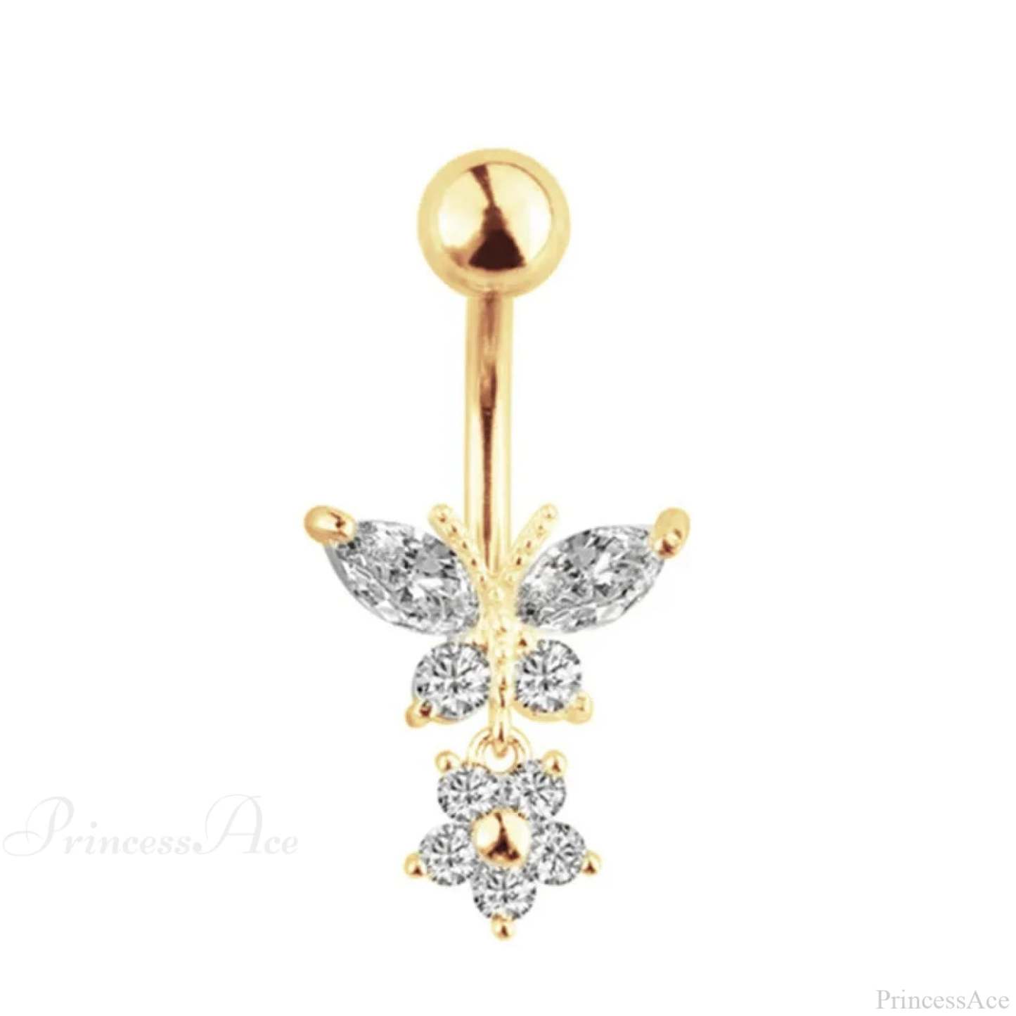 Crystal Heart Pink Gothic Belly Ring gold9
