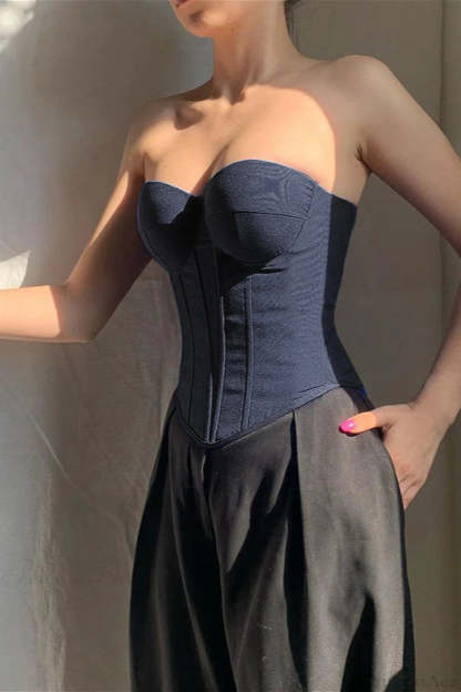 Cup Faux Denim Bustier Slim Tank Corset