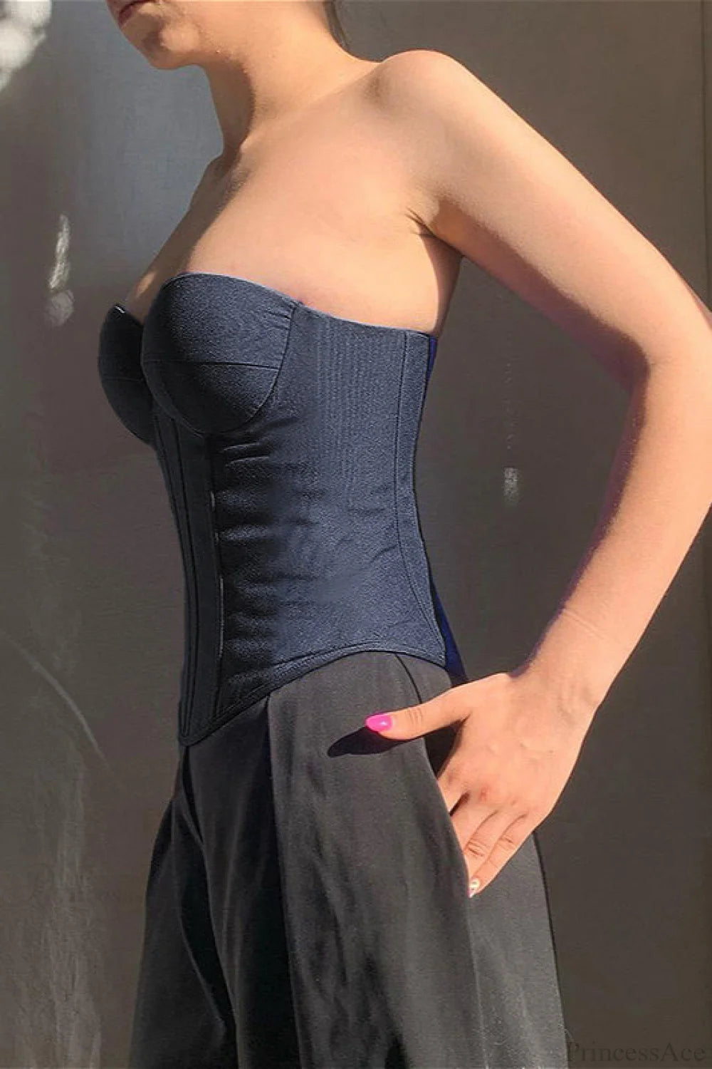 Cup Faux Denim Bustier Slim Tank Corset