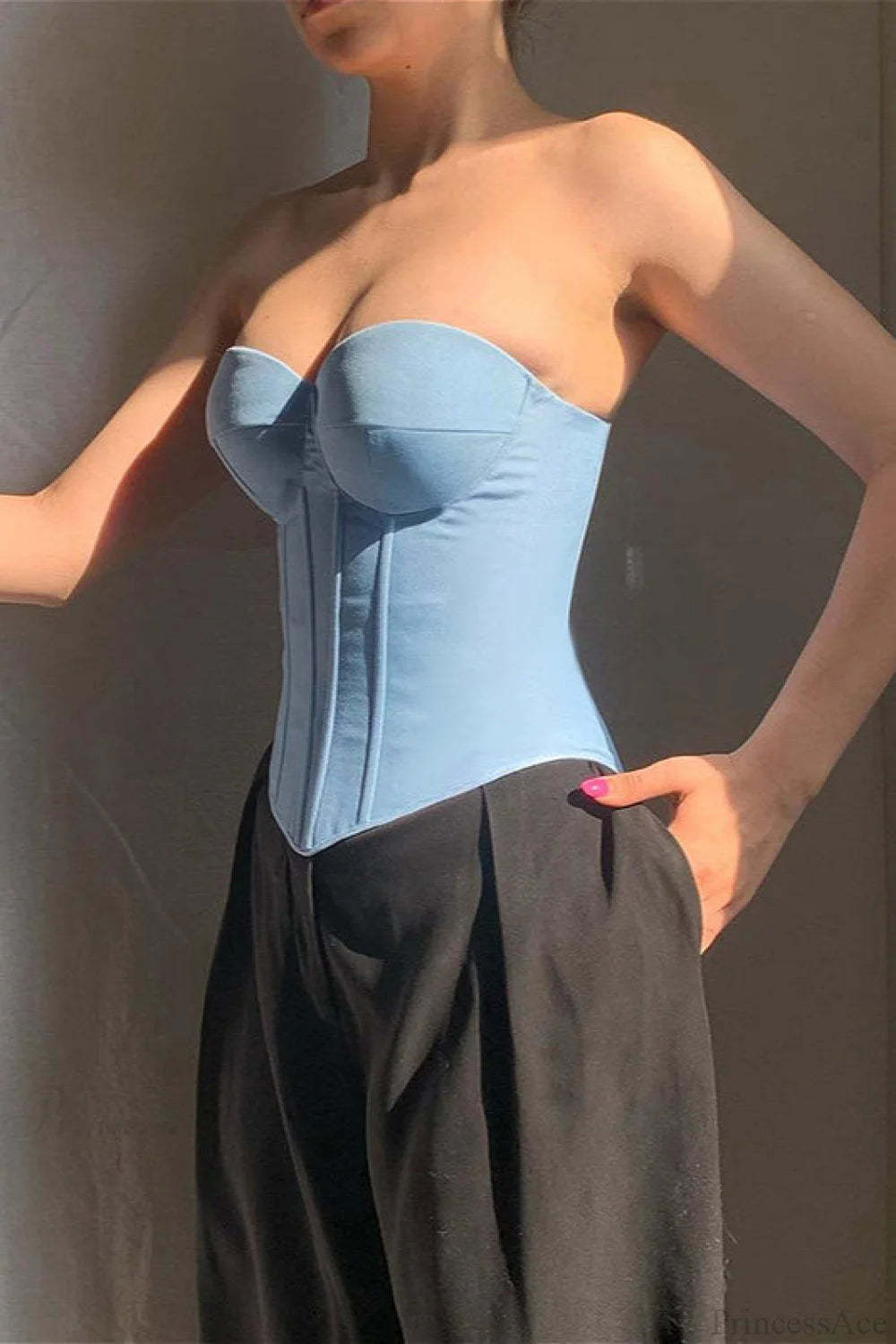 Cup Faux Denim Bustier Slim Tank Corset