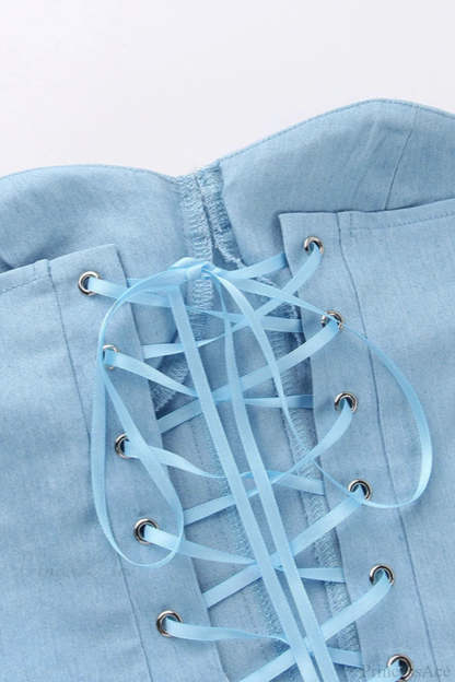Cup Faux Denim Bustier Slim Tank Corset
