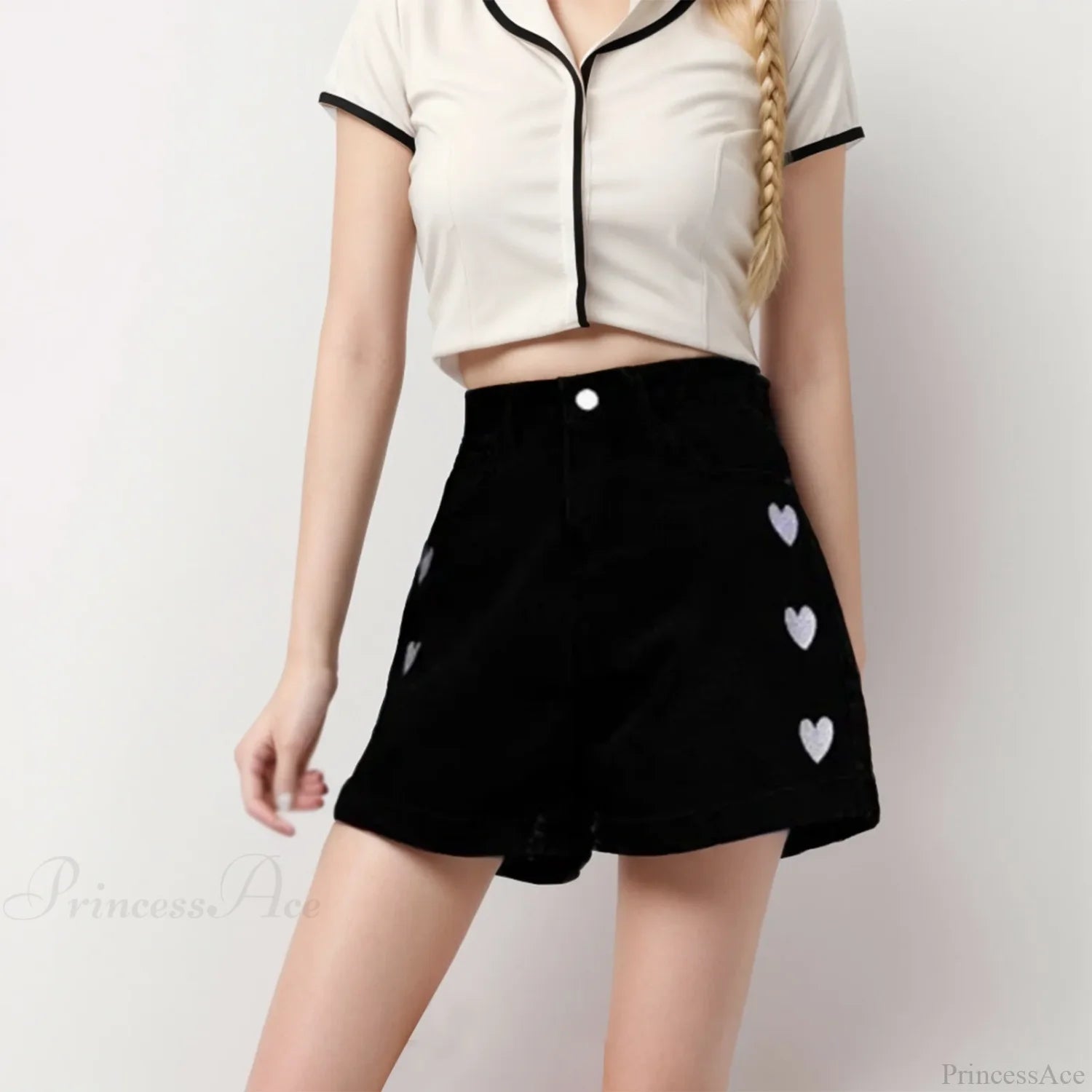 Curled Embroidered Denim Short Black / S short-250223