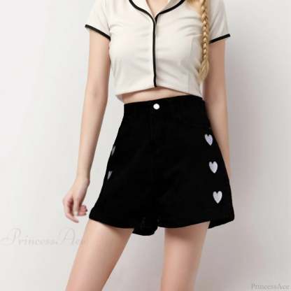 Curled Embroidered Denim Short Black / S short-250223