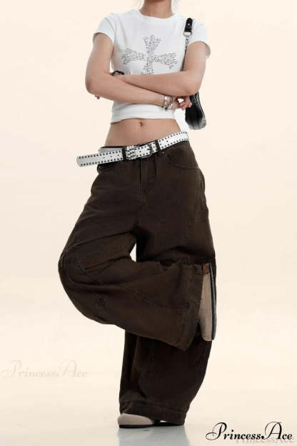 Curved Deconstructed Wide-Leg Cargo Pants