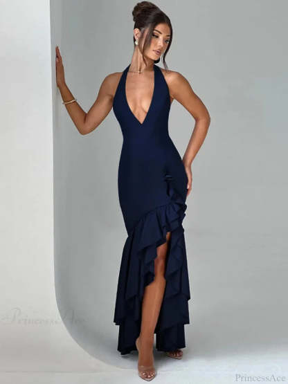 Cut Ruched Asymmetric Backless Vacation Dress ROYAL BLUE / S vacationdress-250223