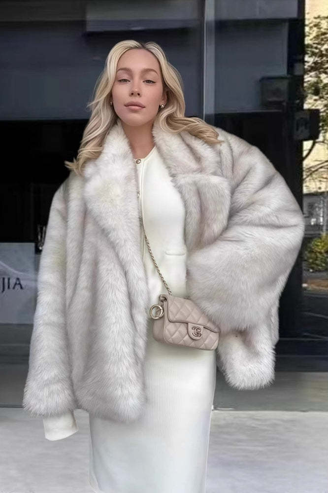 Faux Fox Fur Long Sleeve Coat Grey / S coats