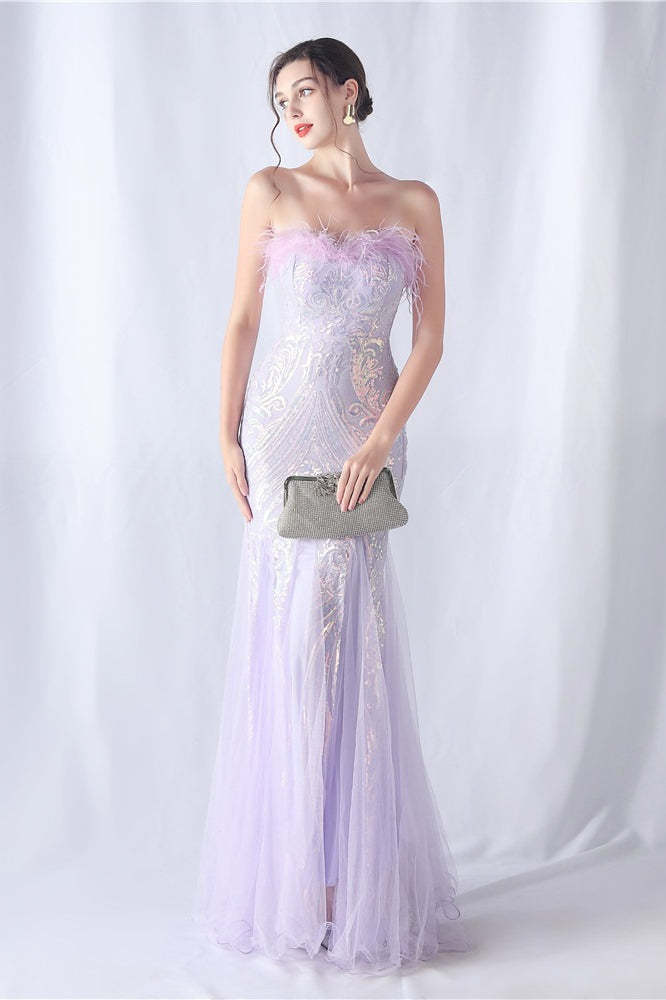 Ostrich Feather Sequin Evening Party Dress