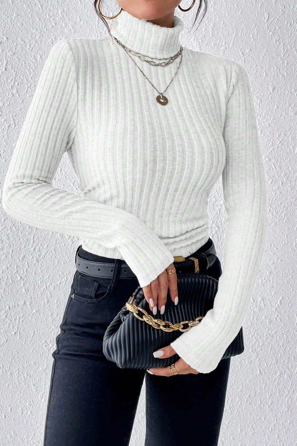 Fitted Long Sleeve Mock Neck Sweater