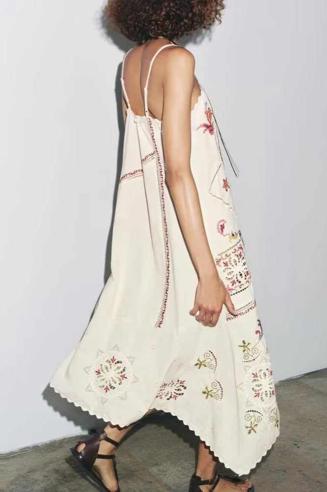Floral Embroidered Asymmetric Boho Dress