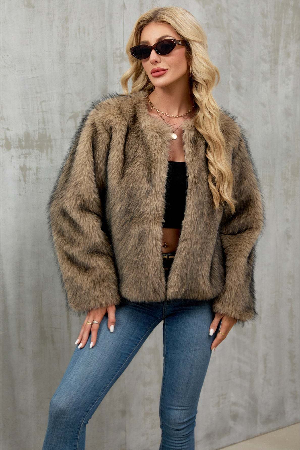 Plush Short Fur Open Cardigan Coat coats
