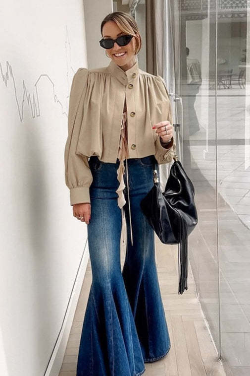 Short Khaki Puff Sleeve Trench Coat coats