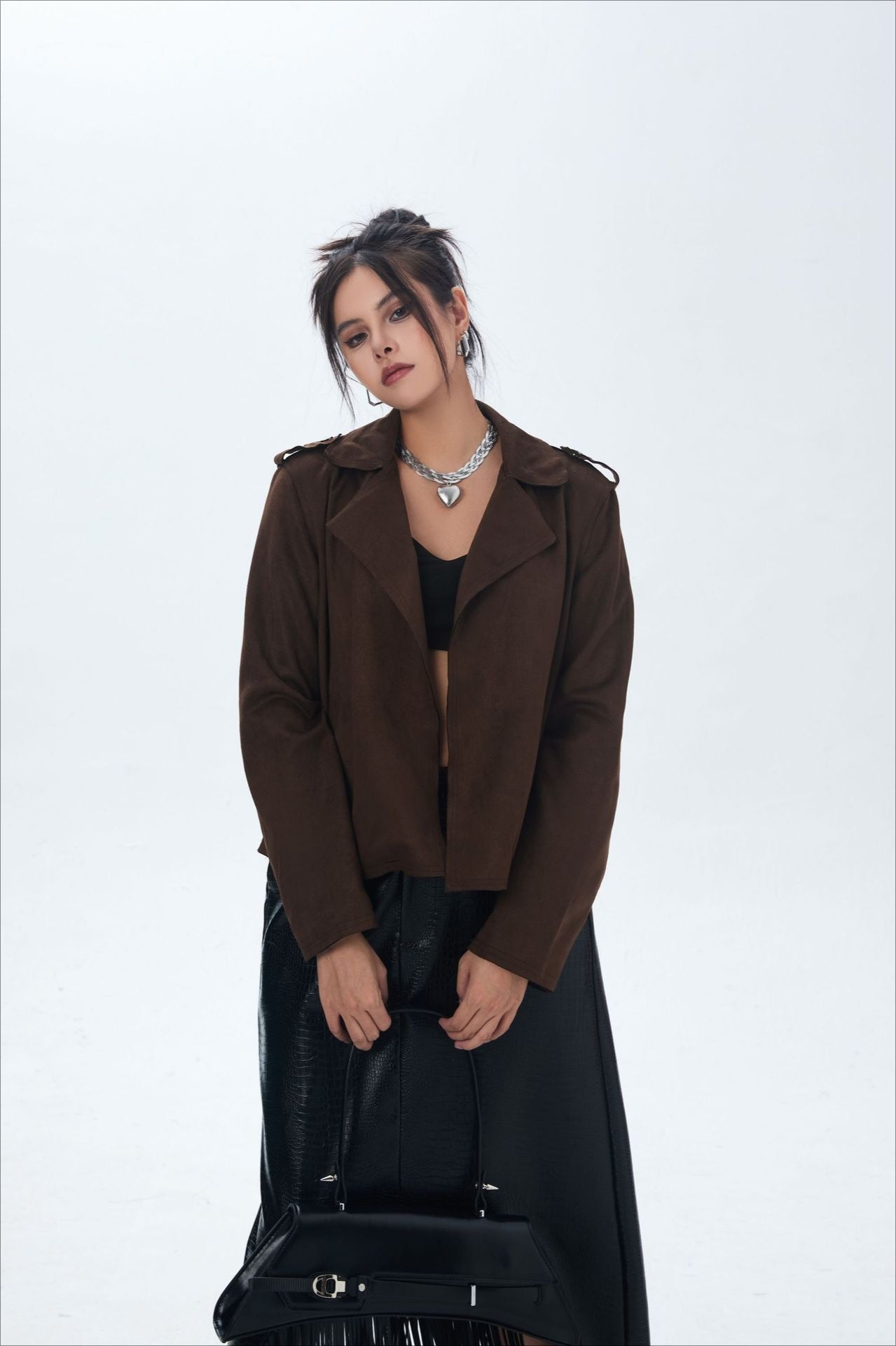 Suede Open Front Biker Jacket