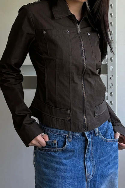 Zip Up Solid Color Utility Jacket