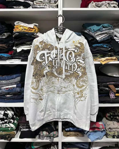 Dark Antique Large Design Hoodie White3 / M