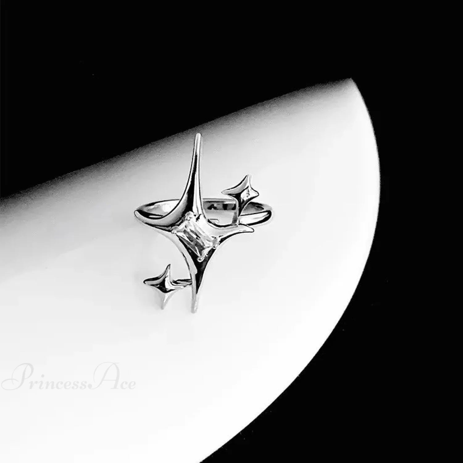 Dark Black Cross Star Ring sliver1