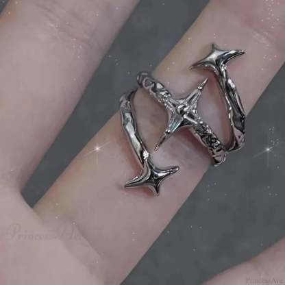 Dark Black Cross Star Ring sliver4