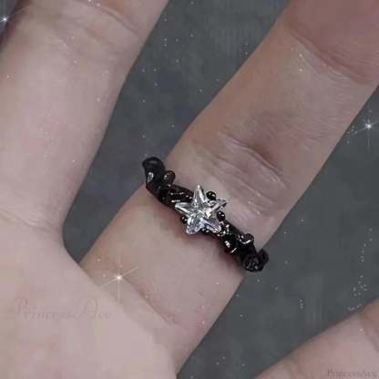 Dark Black Cross Star Ring sliver5
