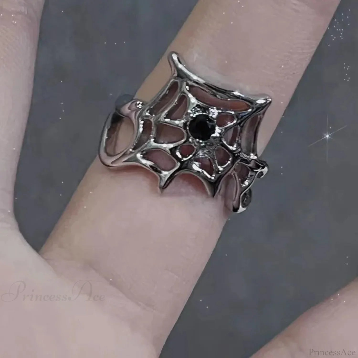 Dark Black Cross Star Ring sliver6