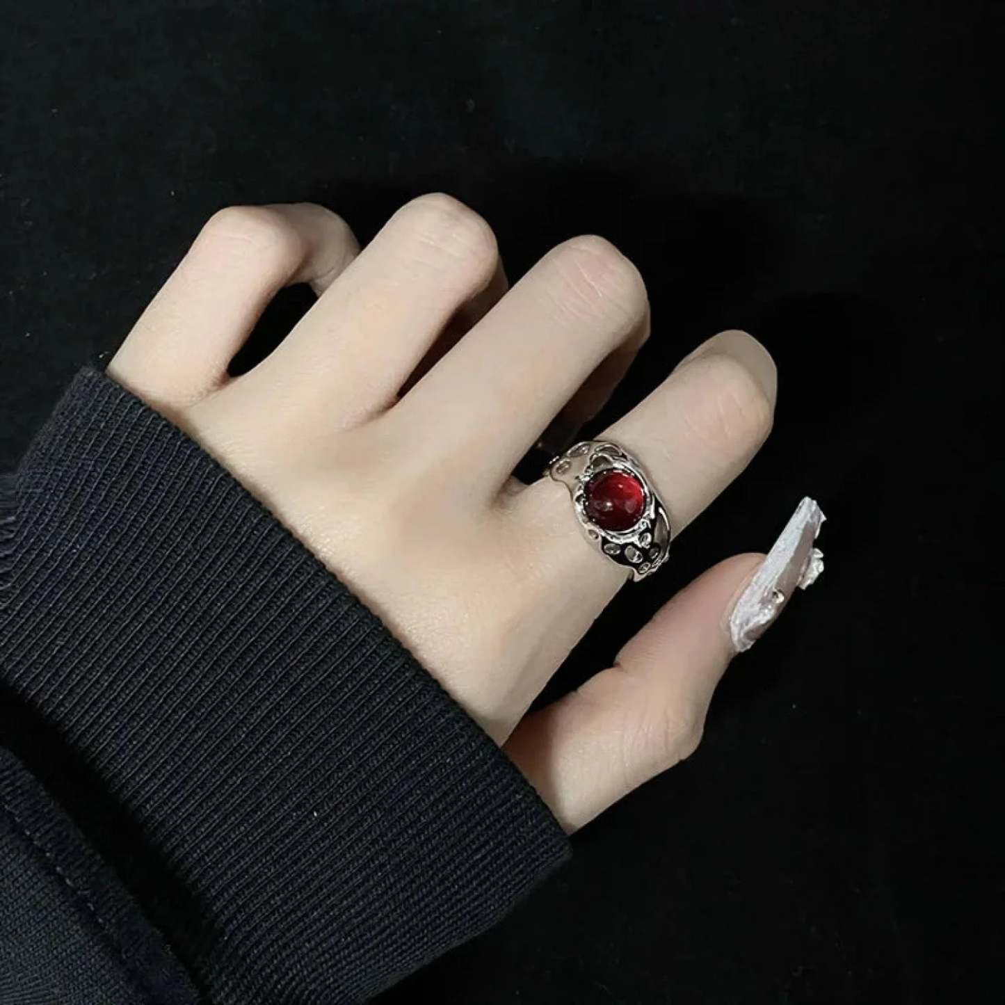 Gothic Unpredictable Stone Animal Ring red1