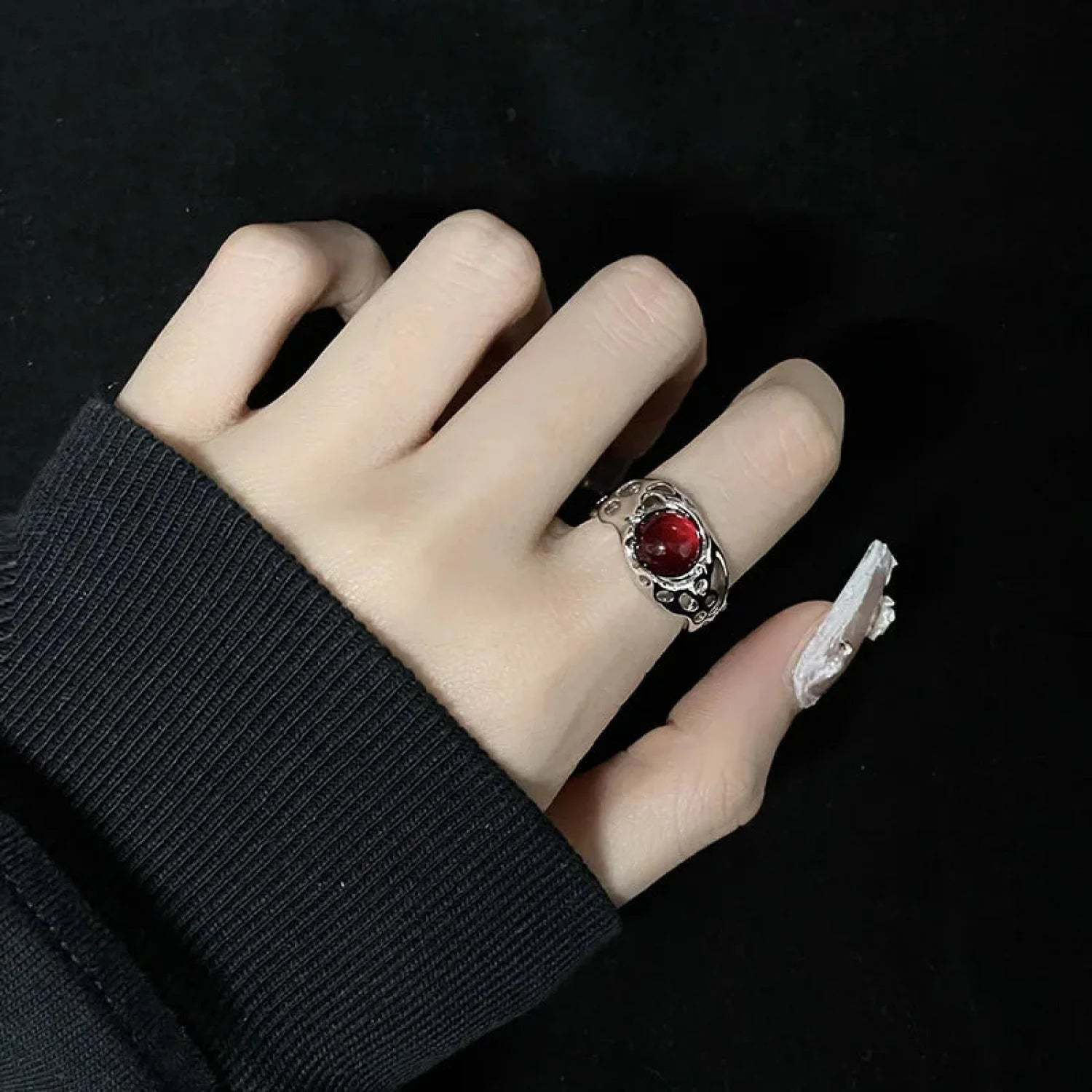 Gothic Unpredictable Stone Animal Ring red1
