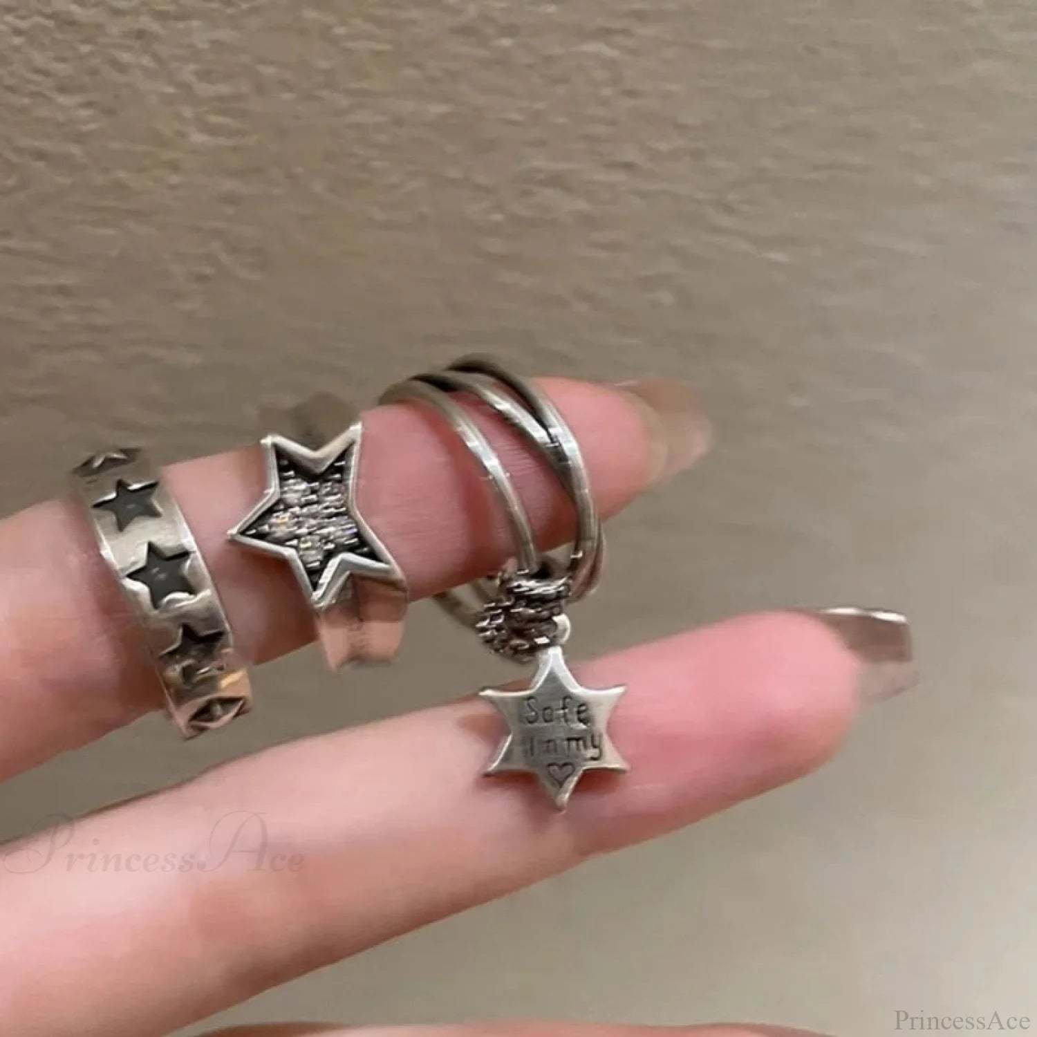 Dark Harajuku Metal Pentagram Star Ring