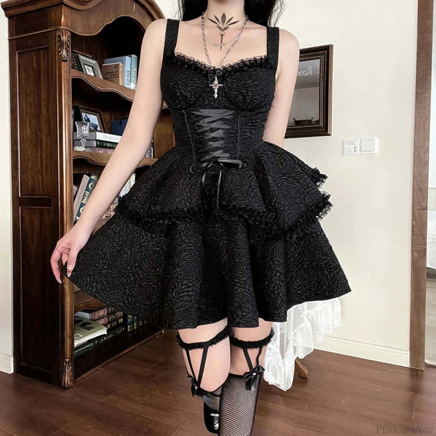 Dark Lace Trim Small Dress