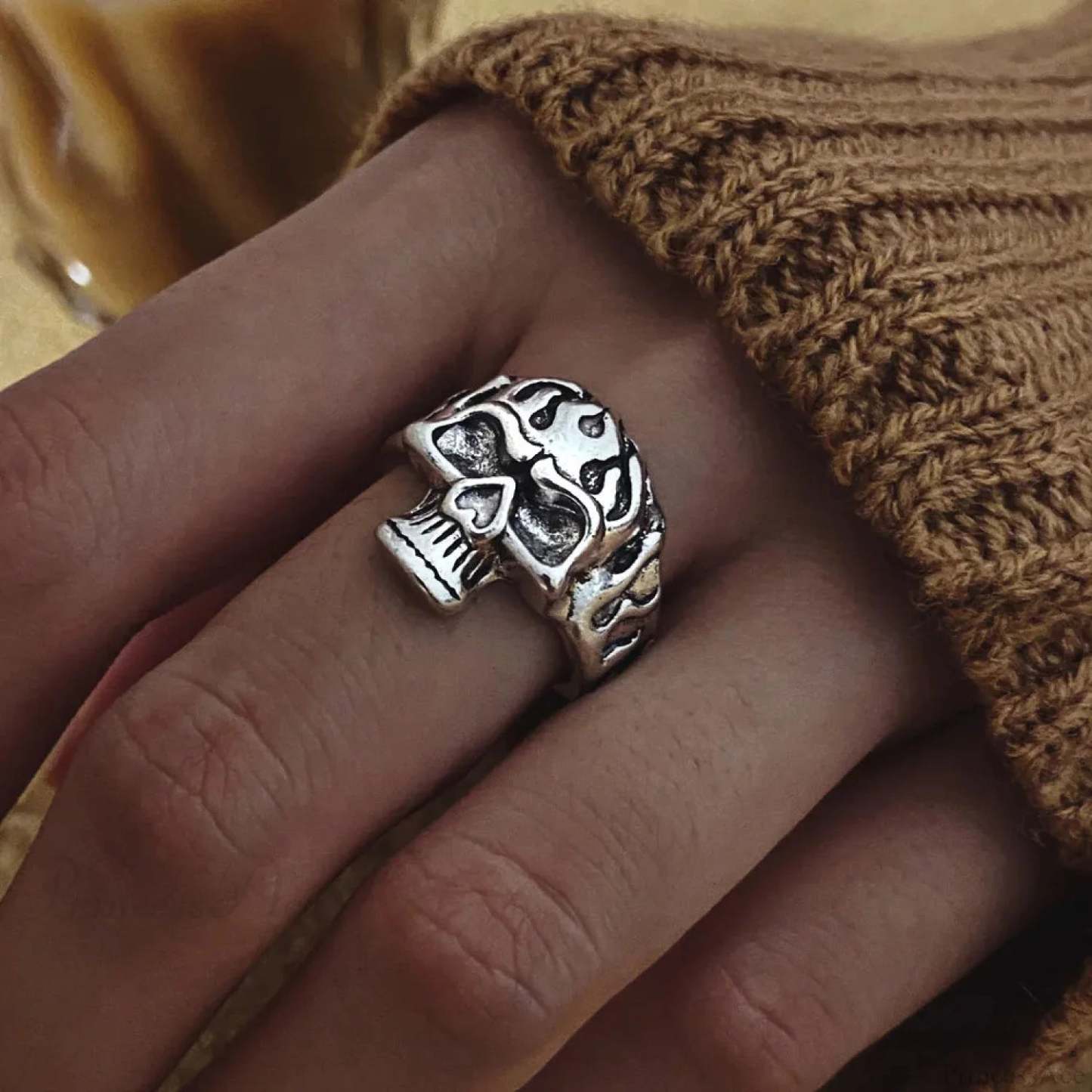 Dark Skull Blossom Seraphim Butterfly Band silver6