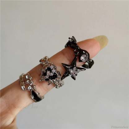 Dark Thorny Rose Pair Ring