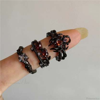 Dark Thorny Rose Pair Ring