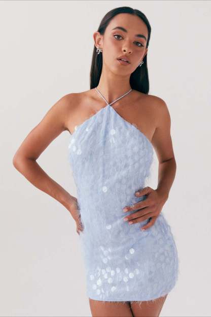 Backless Halter Sequin Lace Up Party Dress