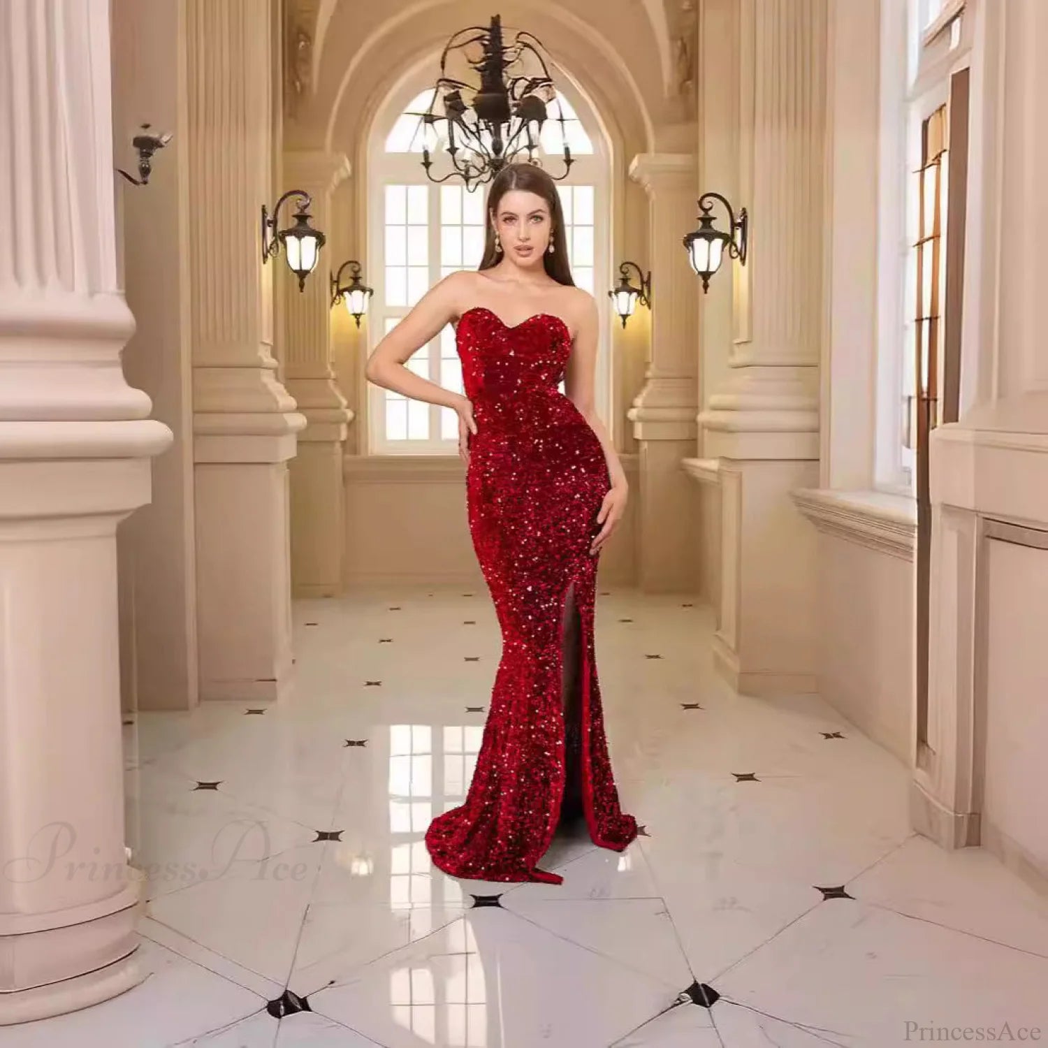 Deep V-Neck Sequin Evening Prom Dress promdress-250223