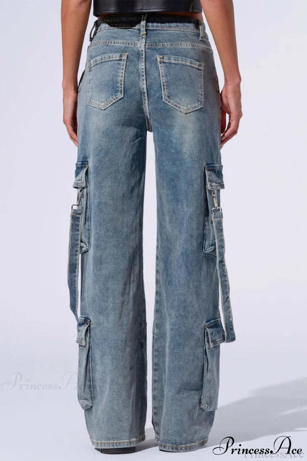 Denim Multi-Pocket Wide-Leg Cargo Pants
