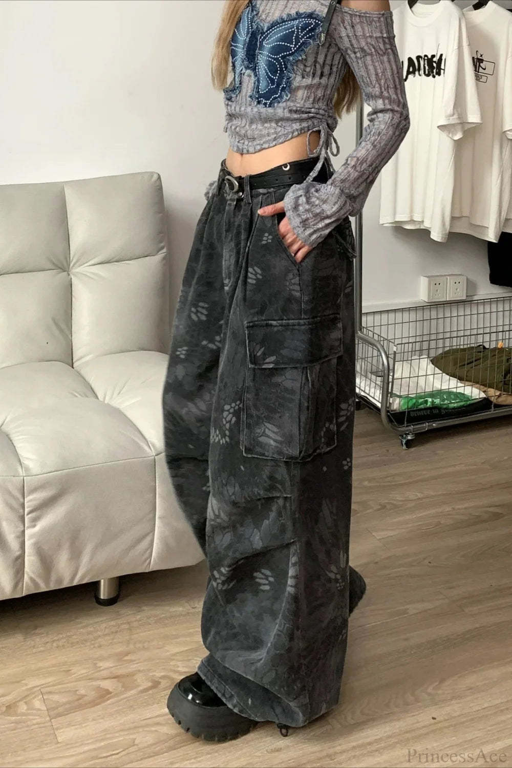 Denim Snake Camo Multi-Pocket Cargo Pants