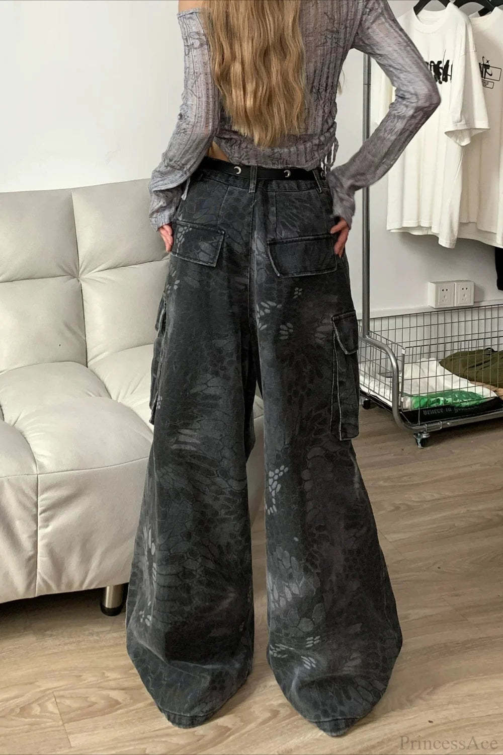 Denim Snake Camo Multi-Pocket Cargo Pants