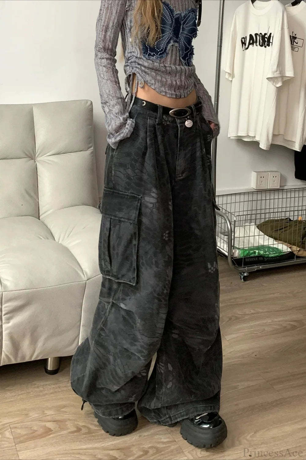 Denim Snake Camo Multi-Pocket Cargo Pants