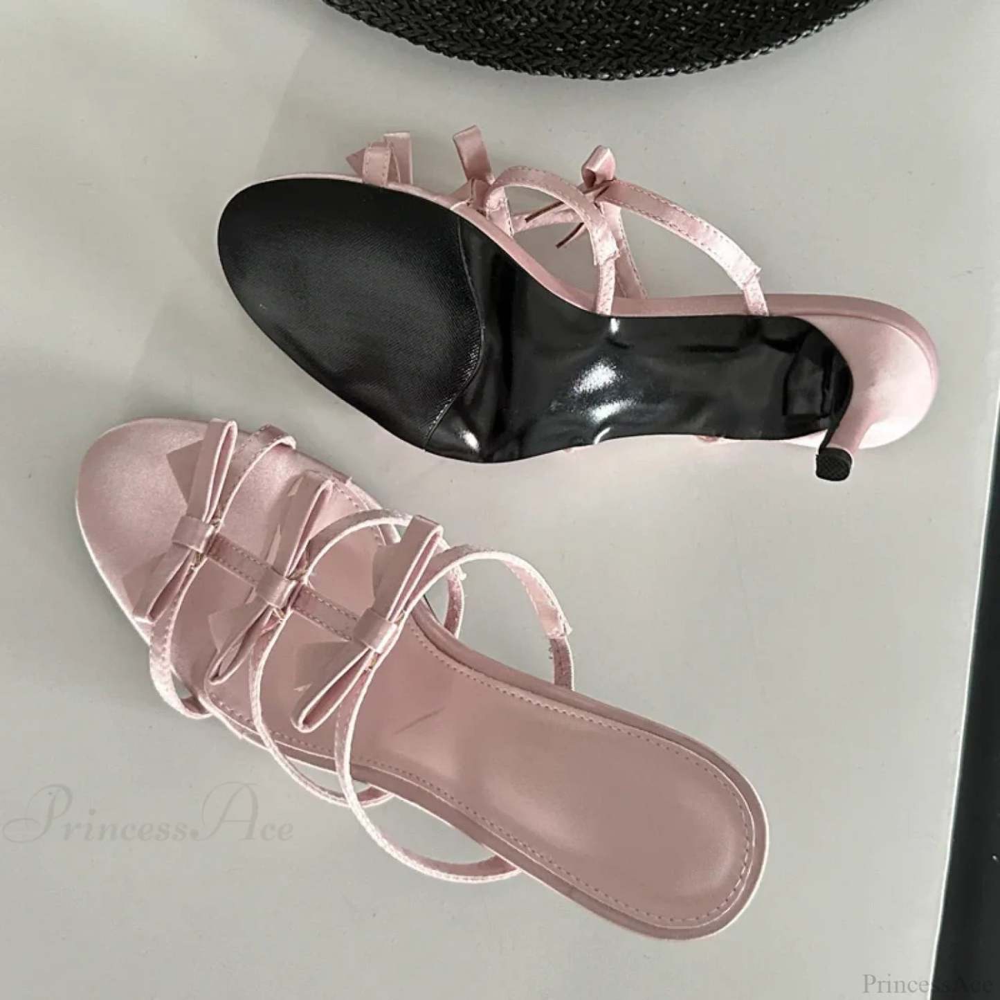 Design Flower Slippers Thin Narrow Band Summer Beach Party Low Heel Pump Pink / 35