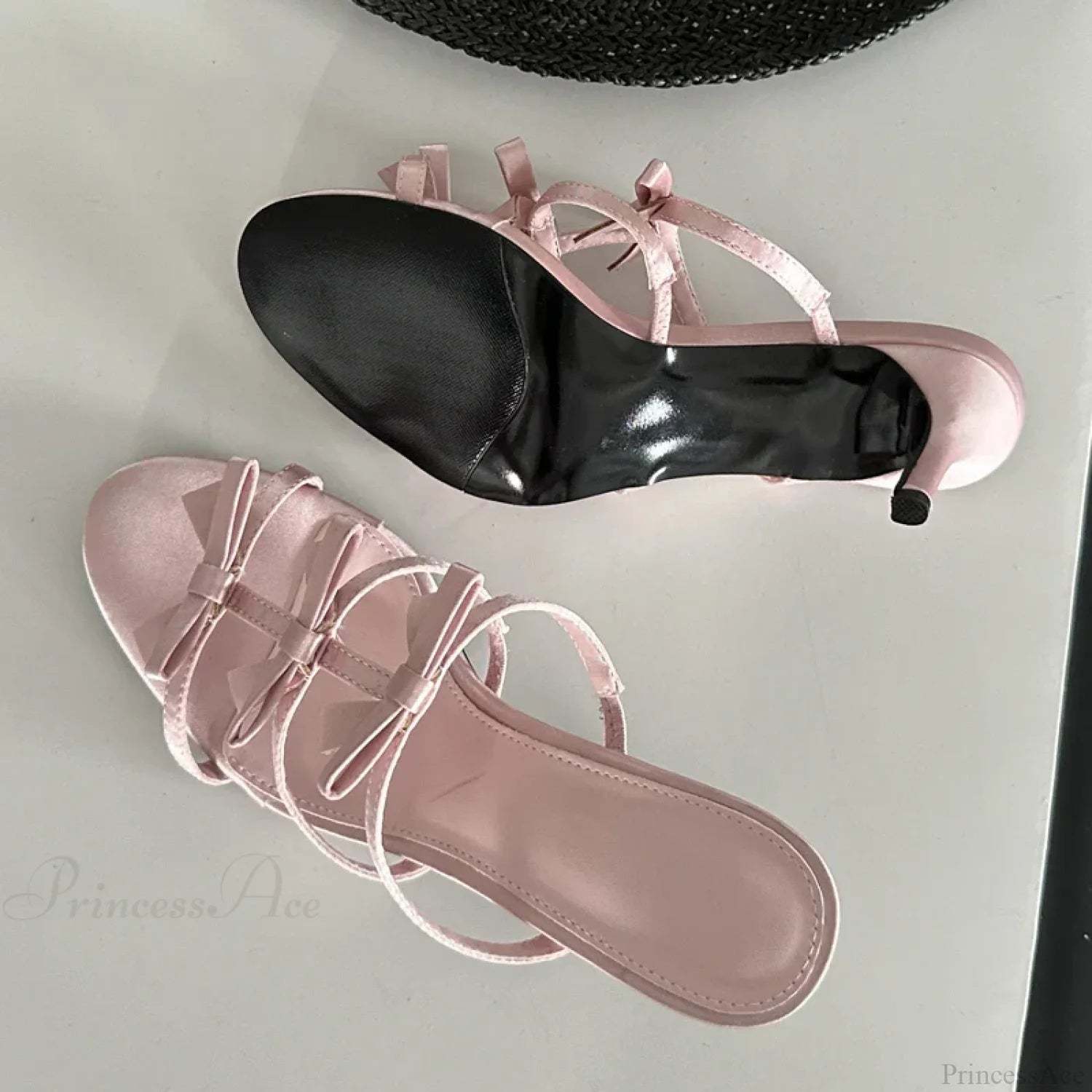 Design Flower Slippers Thin Narrow Band Summer Beach Party Low Heel Pump Pink / 35