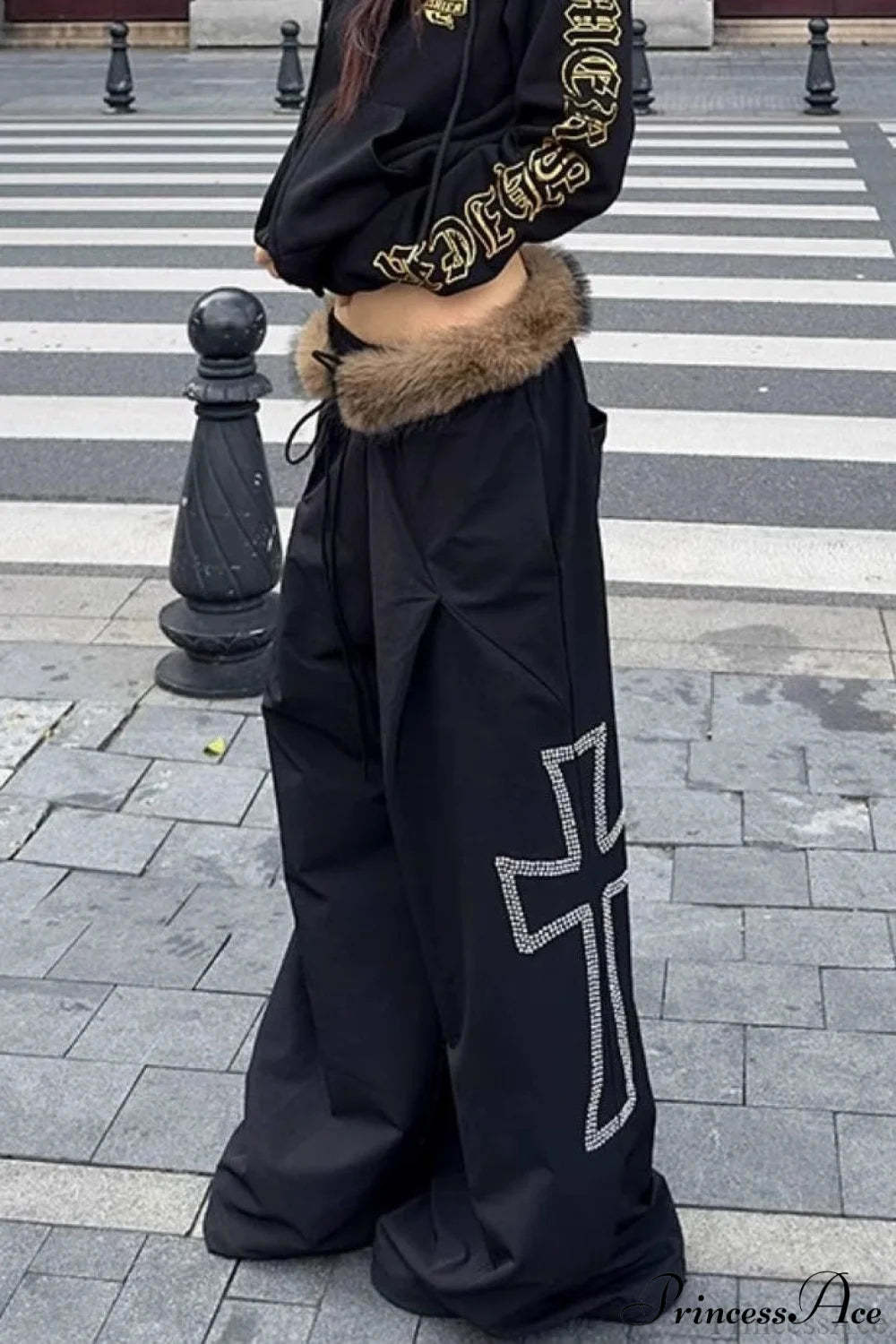Detachable Fur-Collar Loose Wide-Leg Pants