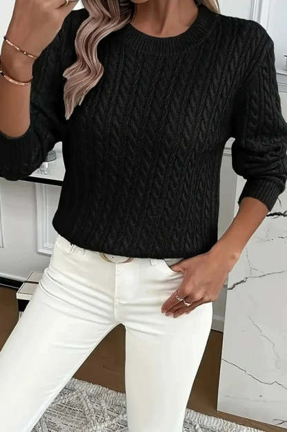 Casual Round Neck Knit Sweater Black / S