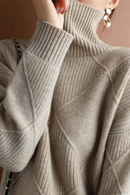 Diamond Pattern Turtleneck Loose Long-Sleeve Sweater