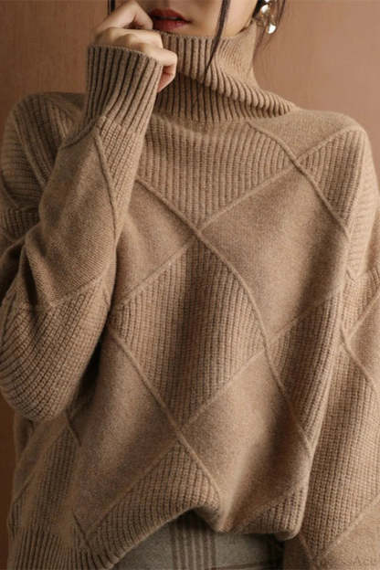Diamond Pattern Turtleneck Loose Long-Sleeve Sweater