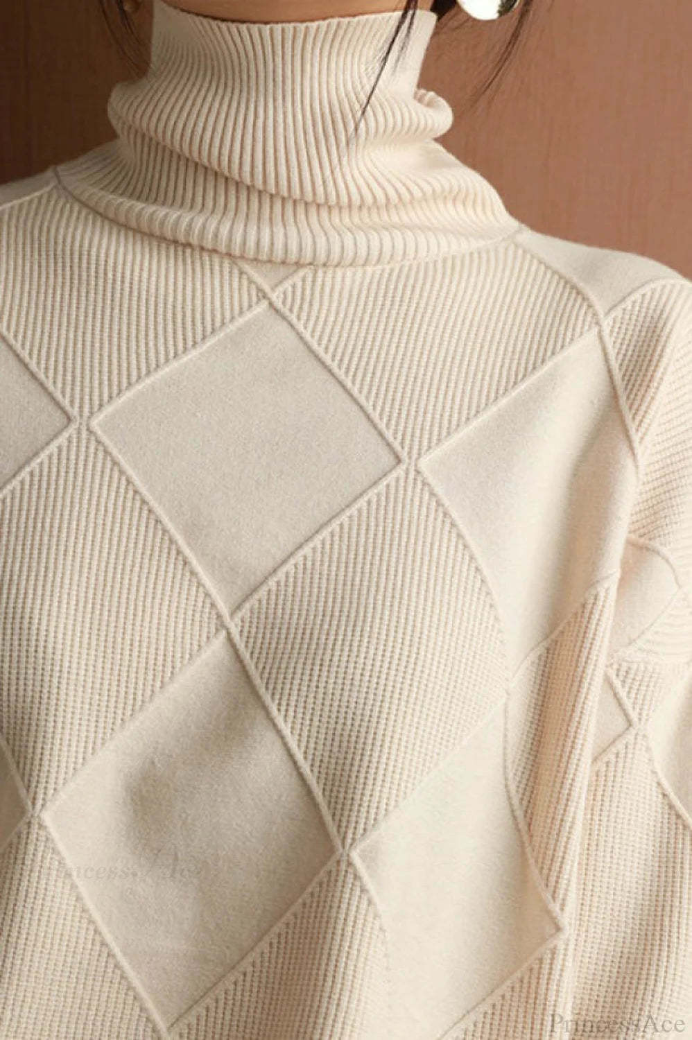 Diamond Pattern Turtleneck Loose Long-Sleeve Sweater