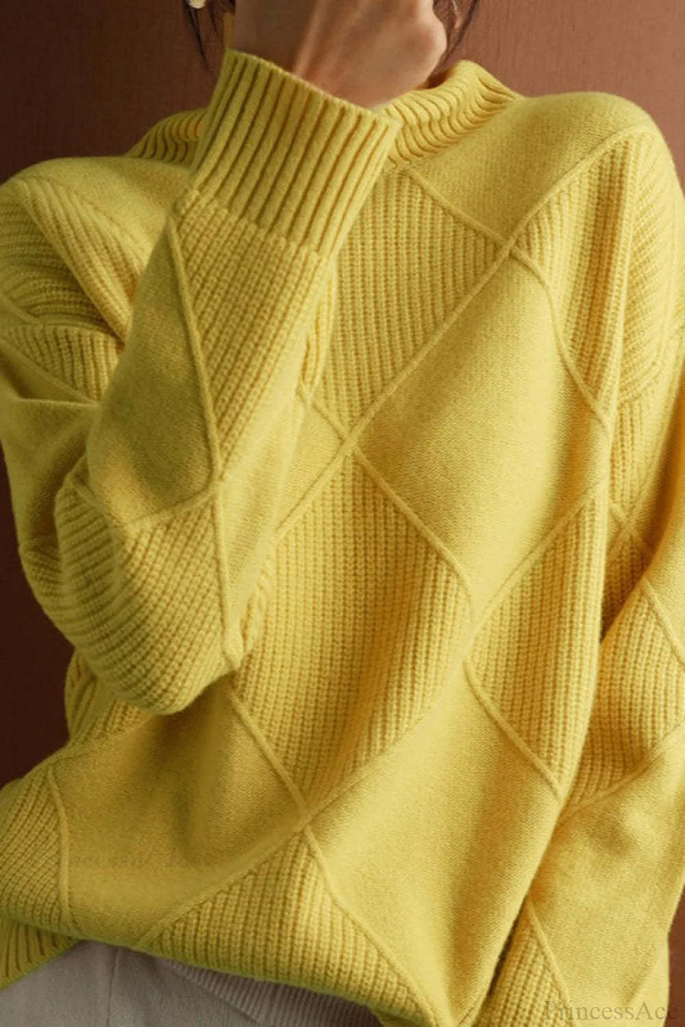 Diamond Pattern Turtleneck Loose Long-Sleeve Sweater