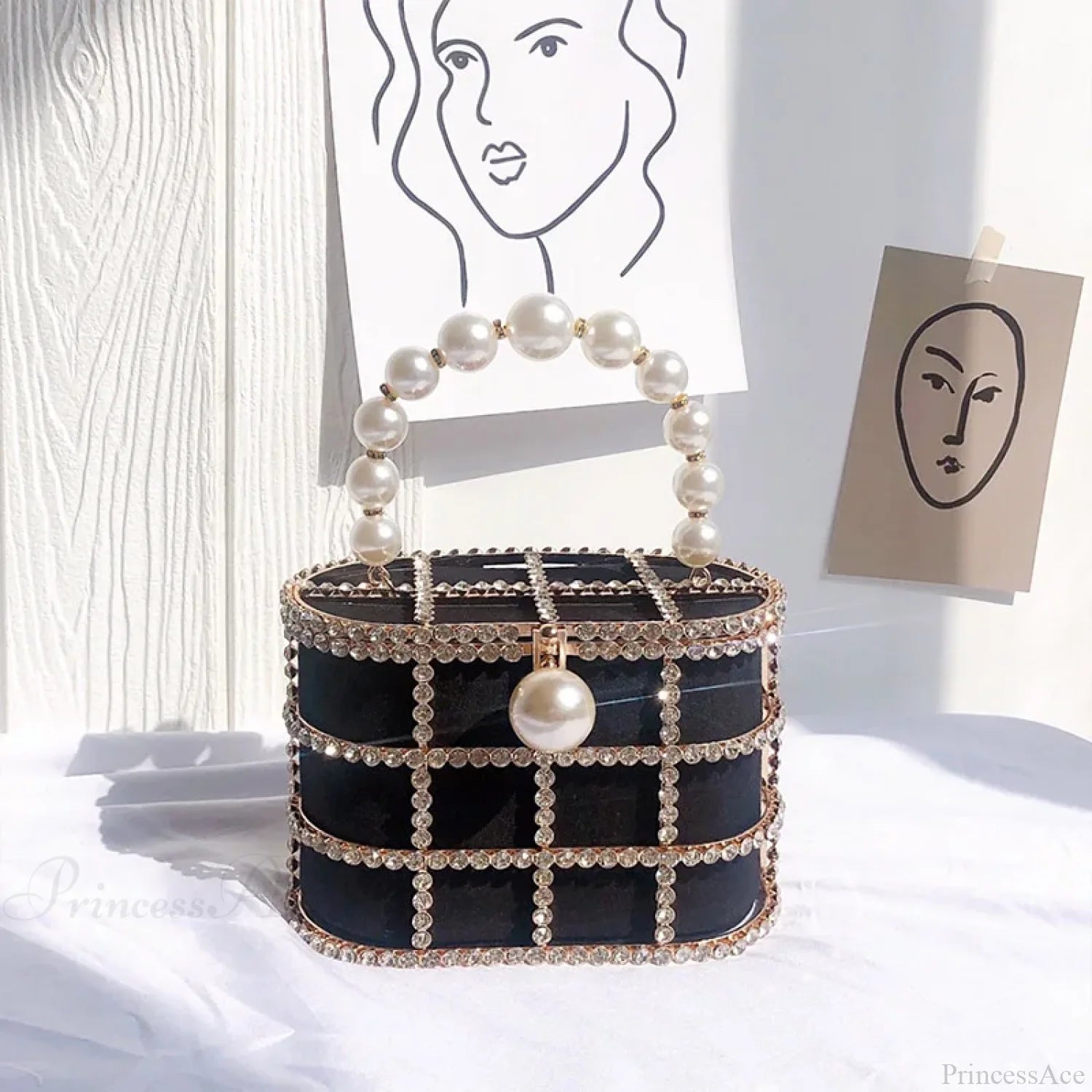 Diamonds Basket Clutch Luxury Pearl Beaded Wedding Party Evening Bag clutchbag-250126