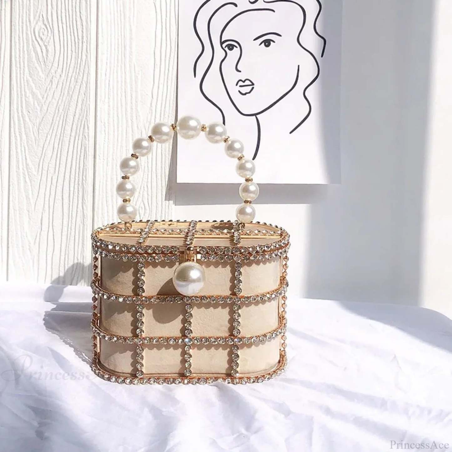 Diamonds Basket Clutch Luxury Pearl Beaded Wedding Party Evening Bag clutchbag-250126